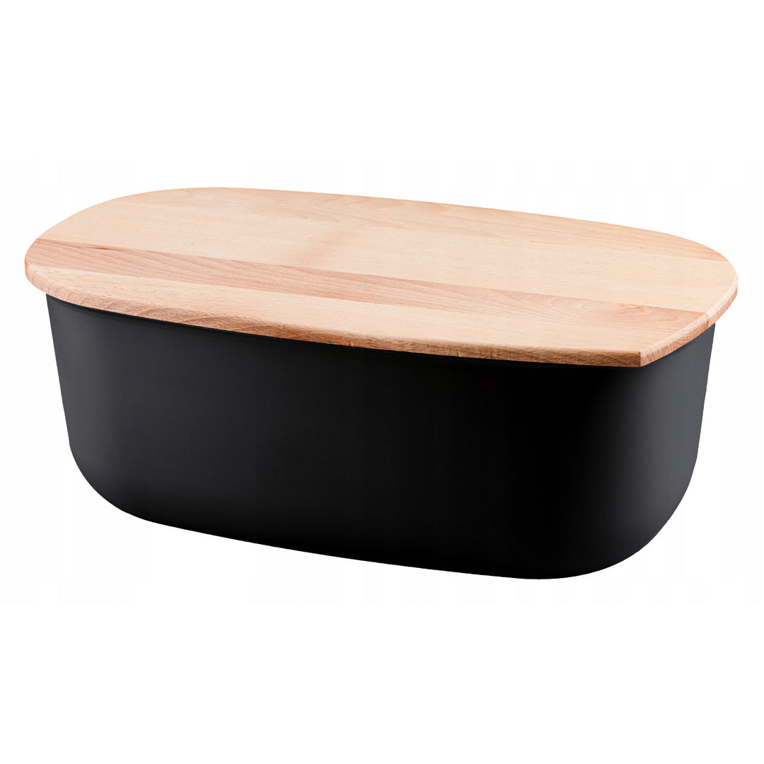 Brotkasten mit Deckel aus Buchenholz, BFA Free, schwarz
