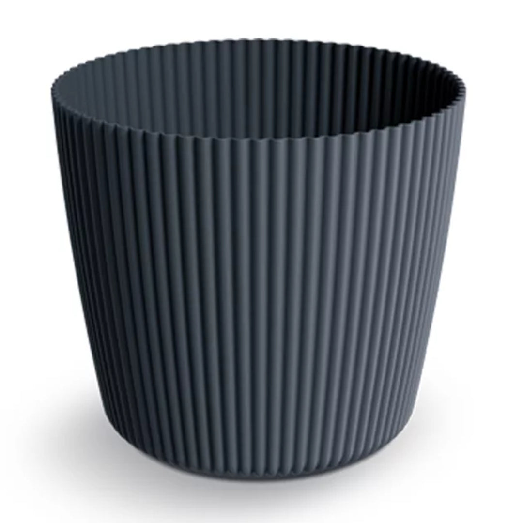 Prosperplast Milly Round Runder Blumentopf mit einem Muster aus vertikalen Streifen, für Innen- und Außenbereich (Anthrazit, ⌀ 292 mm)