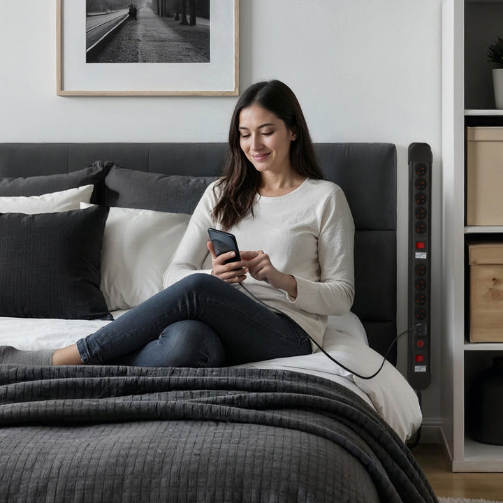 Maclean-Steckdosenleiste, Verlängerungskabel mit 10 Steckdosen, 2 Schaltern, Überlastschutz und -anzeige, 3680 W, MCE10