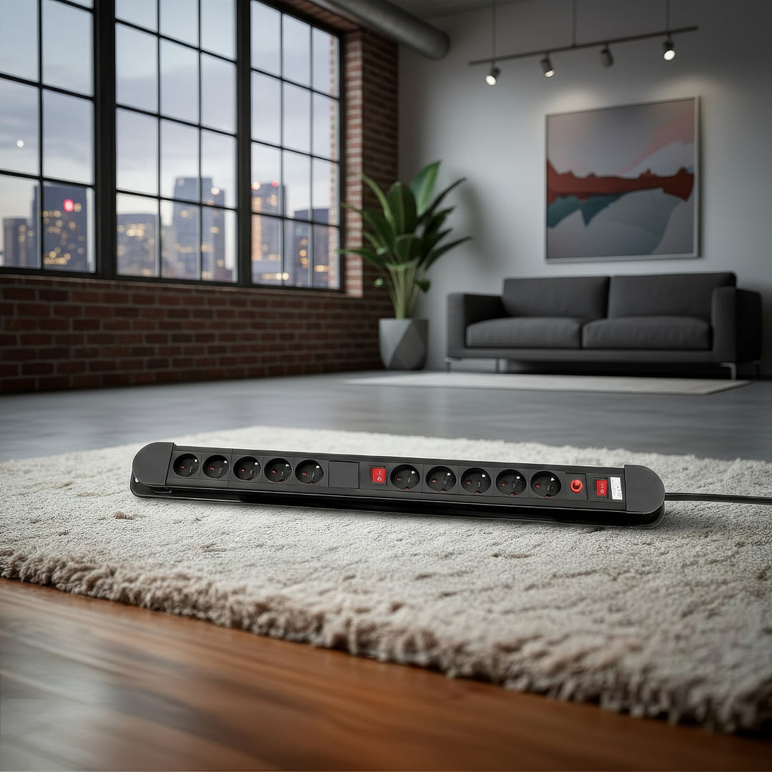 Maclean-Steckdosenleiste, Verlängerungskabel mit 10 Steckdosen, 2 Schaltern, Überlastschutz und -anzeige, 3680 W, MCE10