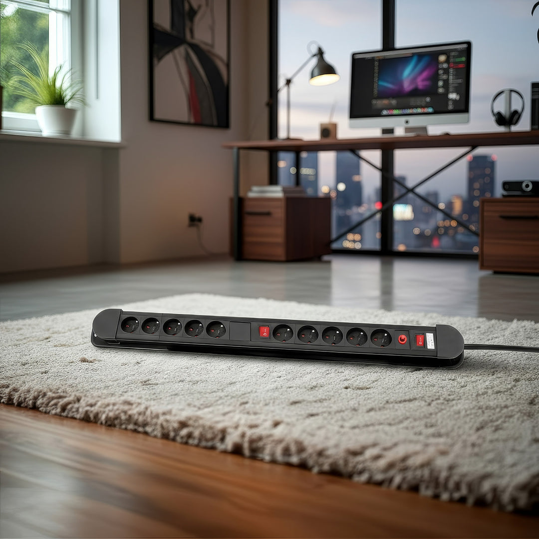 Maclean-Steckdosenleiste, Verlängerungskabel mit 10 Steckdosen, 2 Schaltern, Überlastschutz und -anzeige, 3680 W, MCE10