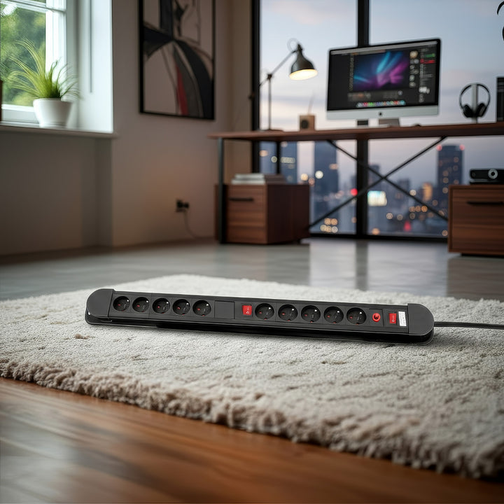 Maclean-Steckdosenleiste, Verlängerungskabel mit 10 Steckdosen, 2 Schaltern, Überlastschutz und -anzeige, 3680 W, MCE10