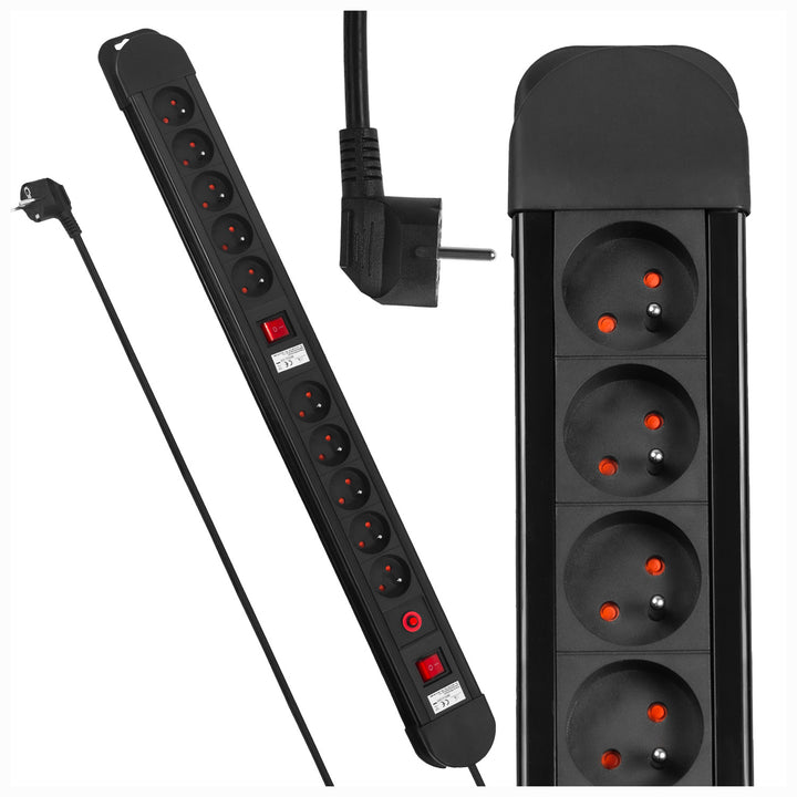 Maclean-Steckdosenleiste, Verlängerungskabel mit 10 Steckdosen, 2 Schaltern, Überlastschutz und -anzeige, 3680 W, MCE10