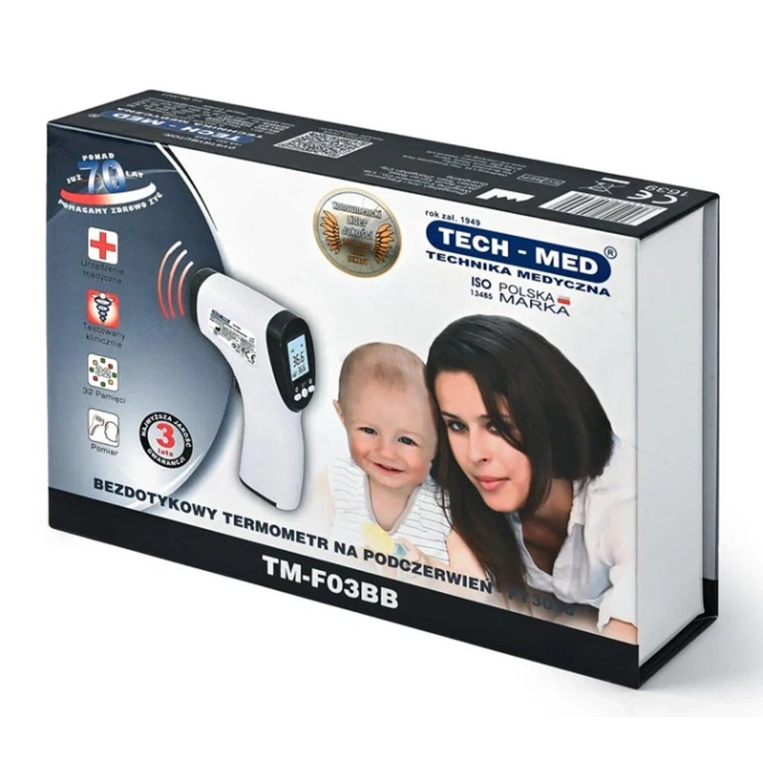 Tech-Med berührungsloses Thermometer, LCD-Anzeige, Speicher für 32 Ergebnisse, TM-F03BB