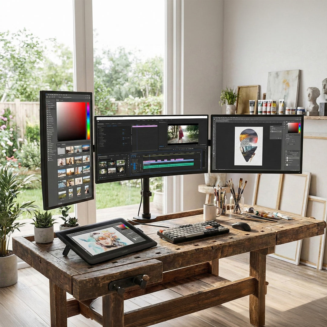 Maclean MC-691 3-Fach Tischhalterung Multi Monitorarm Monitorhalterung 13"-27" 3x8kg VESA 75x75 100x100