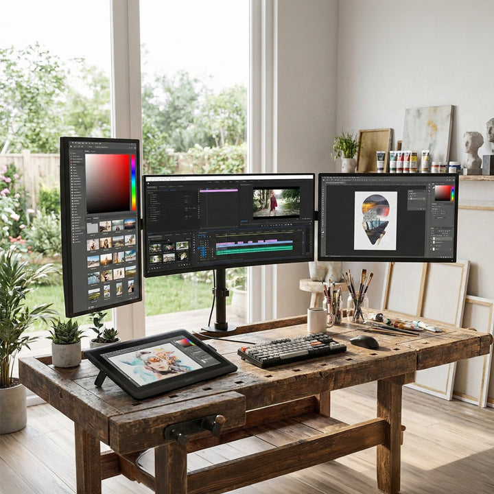 Maclean MC-691 3-Fach Tischhalterung Multi Monitorarm Monitorhalterung 13"-27" 3x8kg VESA 75x75 100x100