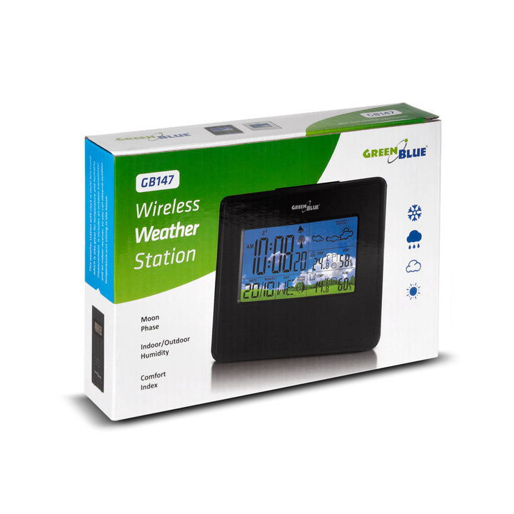 Funk-Wetterstation IN/OUT Temperatur Feuchtigkeit Mondphase GreenBlue GB147W weiß
