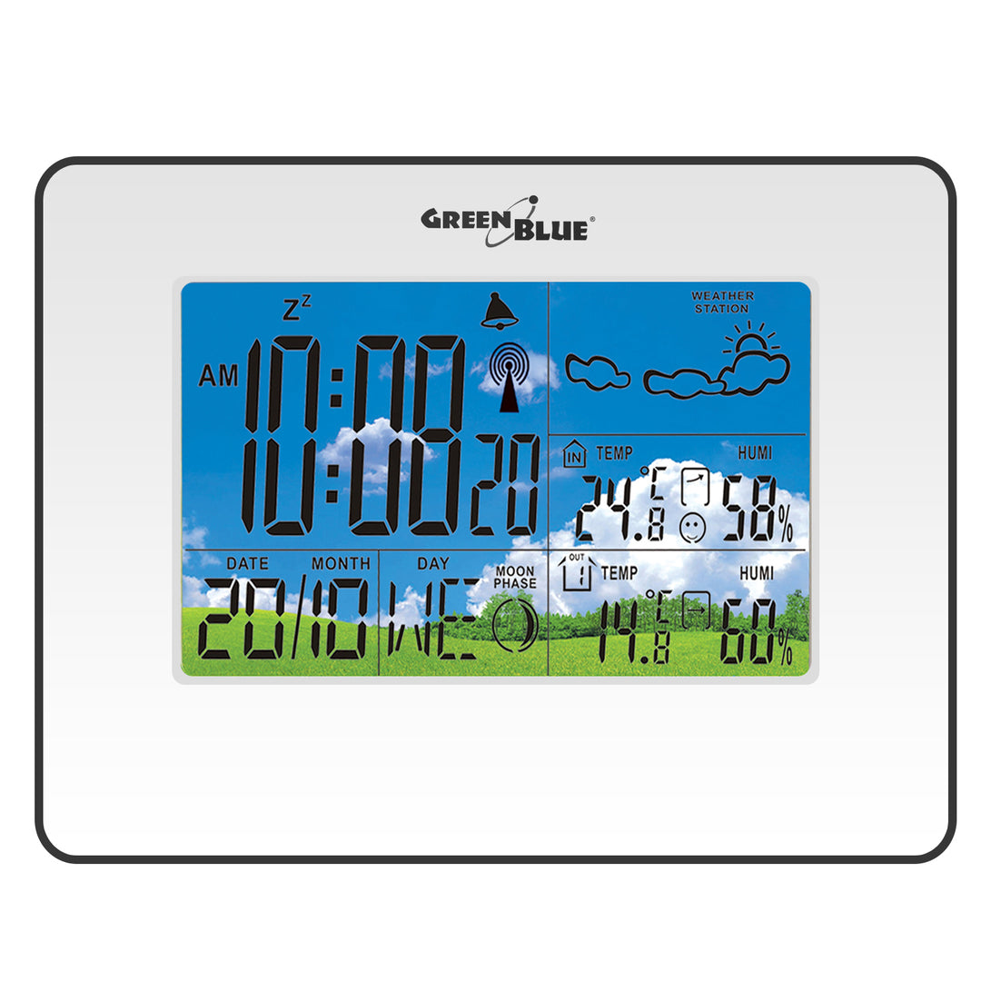 Funk-Wetterstation IN/OUT Temperatur Feuchtigkeit Mondphase GreenBlue GB147W weiß