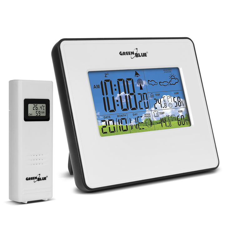 Funk-Wetterstation IN/OUT Temperatur Feuchtigkeit Mondphase GreenBlue GB147W weiß