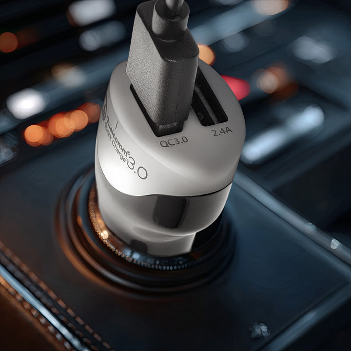 Autoladegerät max4.8A 2xUSB Maclean Energy MCE157 Qualcomm Quick Charge QC 3.0 plus Kabel 1.5m Silber