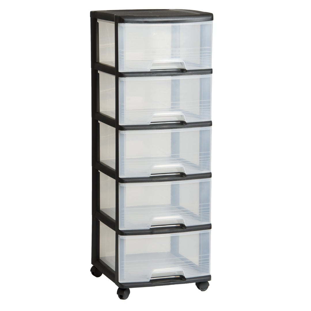 Curver-Rollregal, schwarz, 5 transparente Schubladen à 20 l, Rollen, 214756