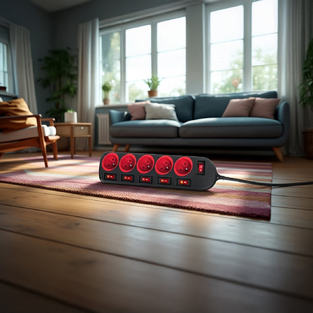 Maclean Steckdosenleiste, 5 Steckdosen Verlängerungskabel, mit Schalter, 250VAC/10A, 1,5m, MCE204