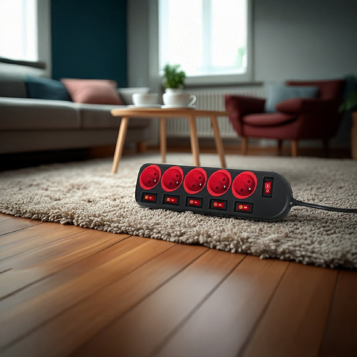 Maclean Steckdosenleiste, 5 Steckdosen Verlängerungskabel, mit Schalter, 250VAC/10A, 1,5m, MCE204