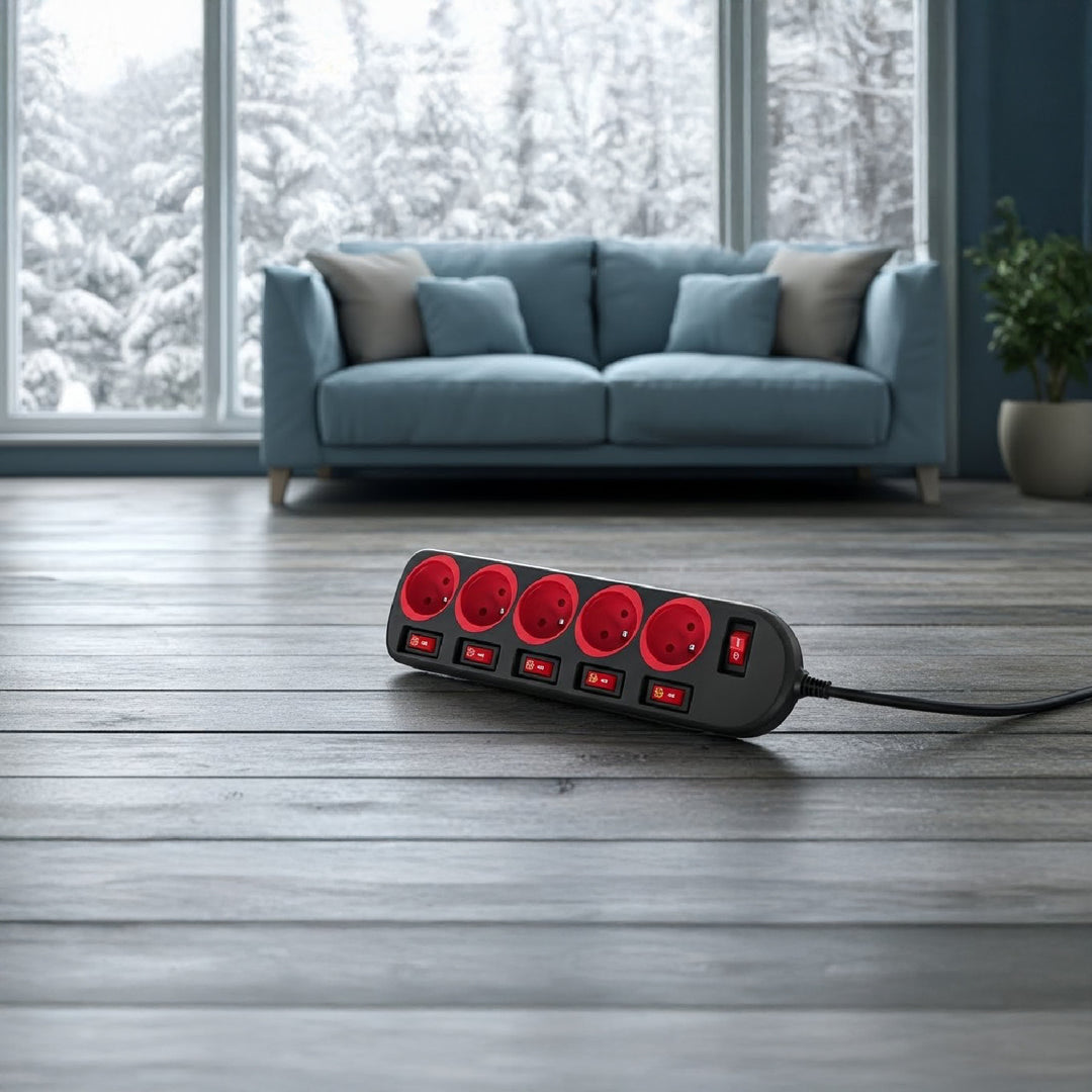 Maclean Steckdosenleiste, 5 Steckdosen Verlängerungskabel, mit Schalter, 250VAC/10A, 1,5m, MCE204