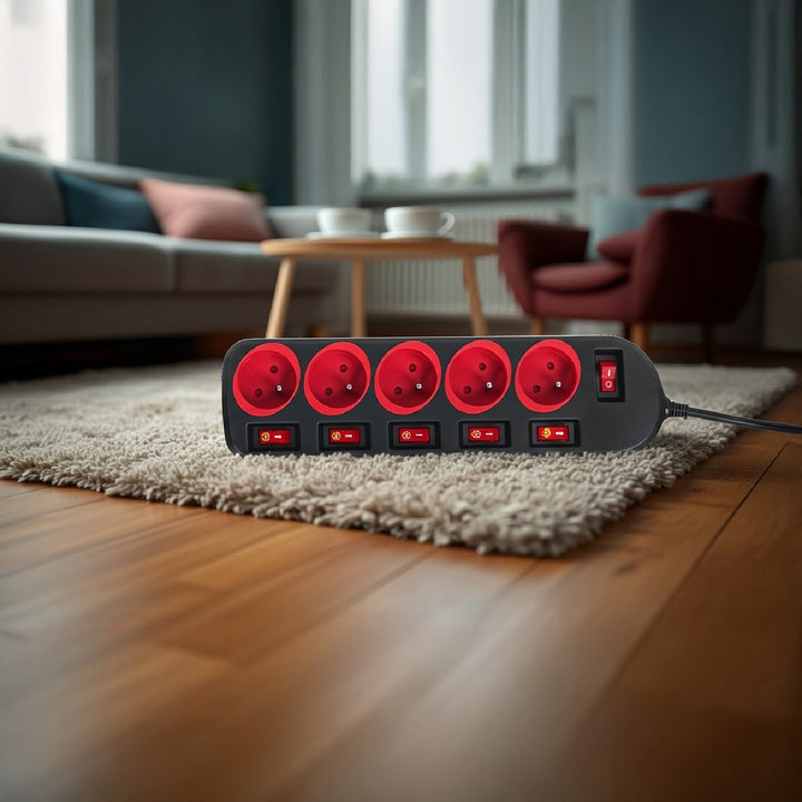 Maclean Steckdosenleiste, 5 Steckdosen Verlängerungskabel, mit Schalter, 250VAC/10A, 1,5m, MCE204