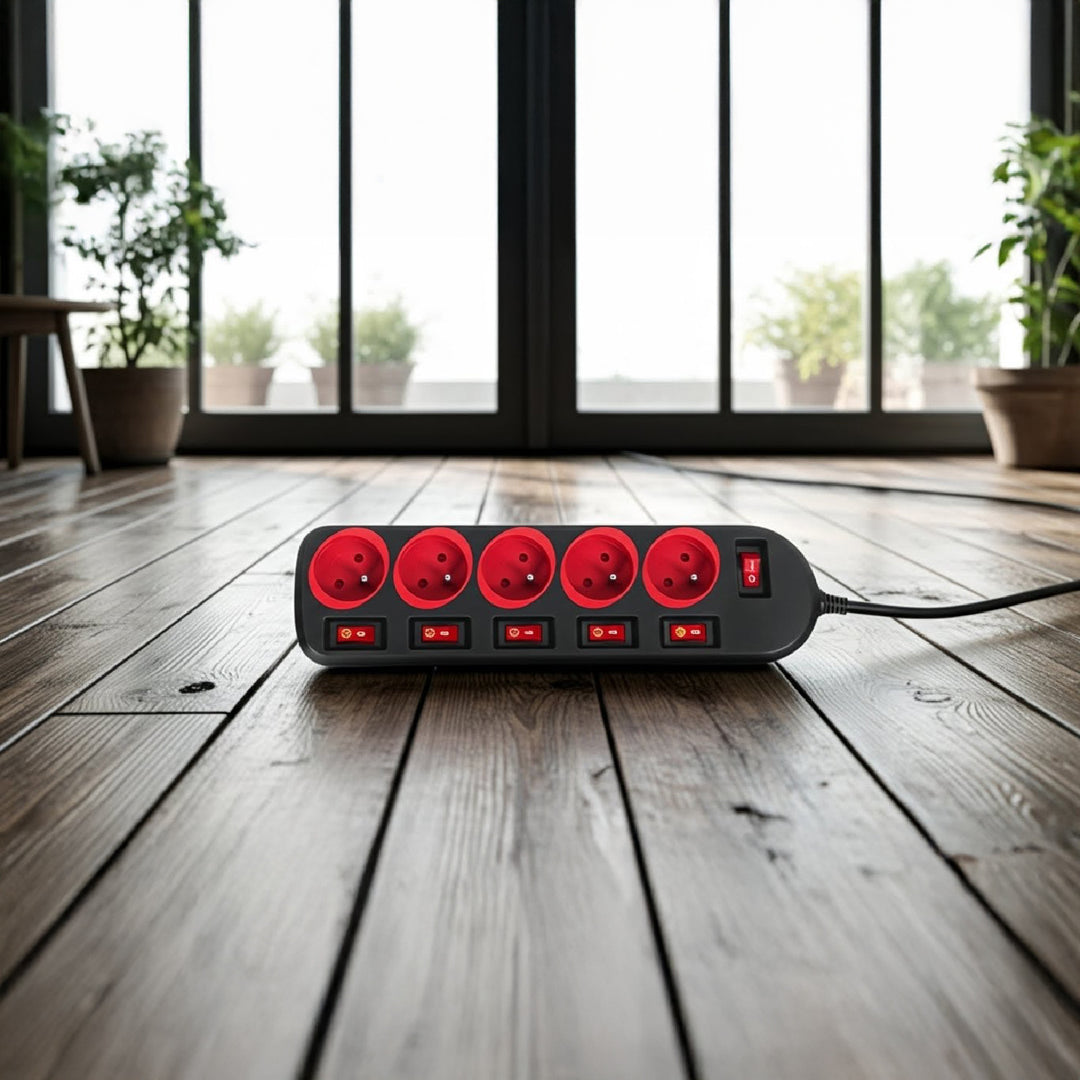 Maclean Steckdosenleiste, 5 Steckdosen Verlängerungskabel, mit Schalter, 250VAC/10A, 1,5m, MCE204