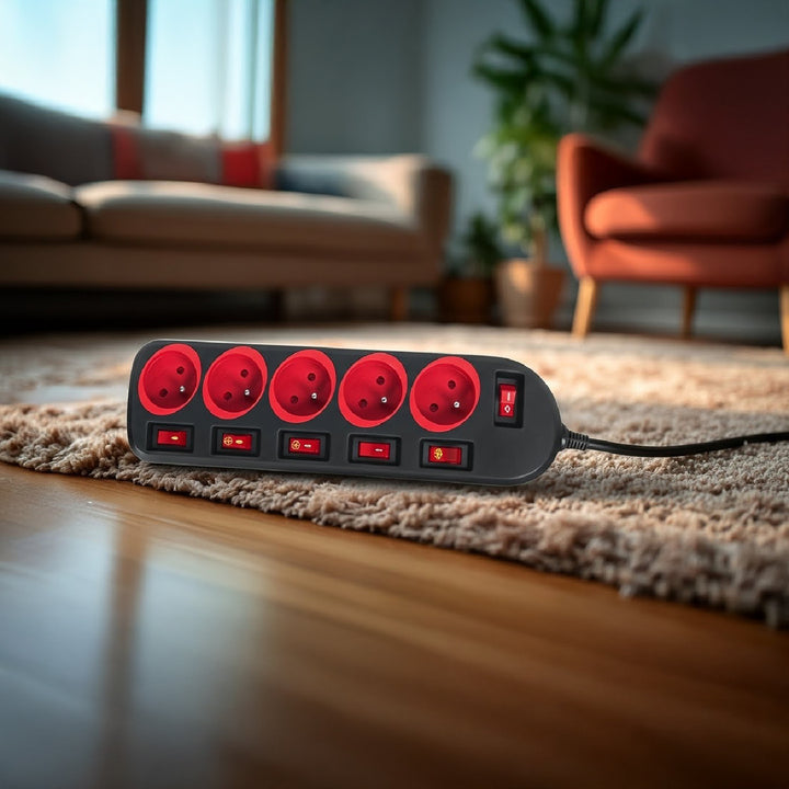 Maclean Steckdosenleiste, 5 Steckdosen Verlängerungskabel, mit Schalter, 250VAC/10A, 1,5m, MCE204