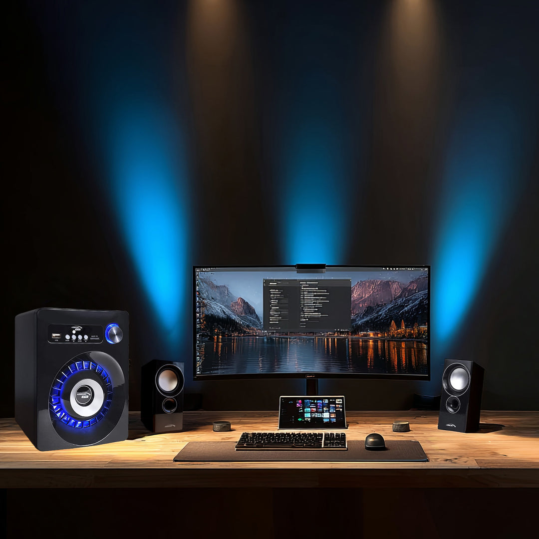 Audiocore AC910 2.1 Bluetooth Multimedia Lautsprechersystem Lautsprecher Subwoofer 280W P.M.P.O. Radio SD-Kartenslot AUX