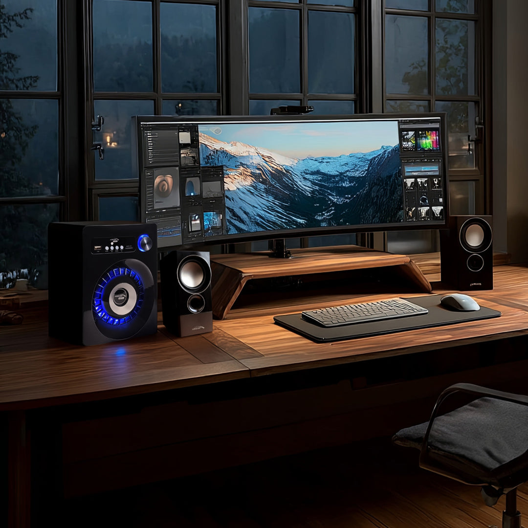 Audiocore AC910 2.1 Bluetooth Multimedia Lautsprechersystem Lautsprecher Subwoofer 280W P.M.P.O. Radio SD-Kartenslot AUX