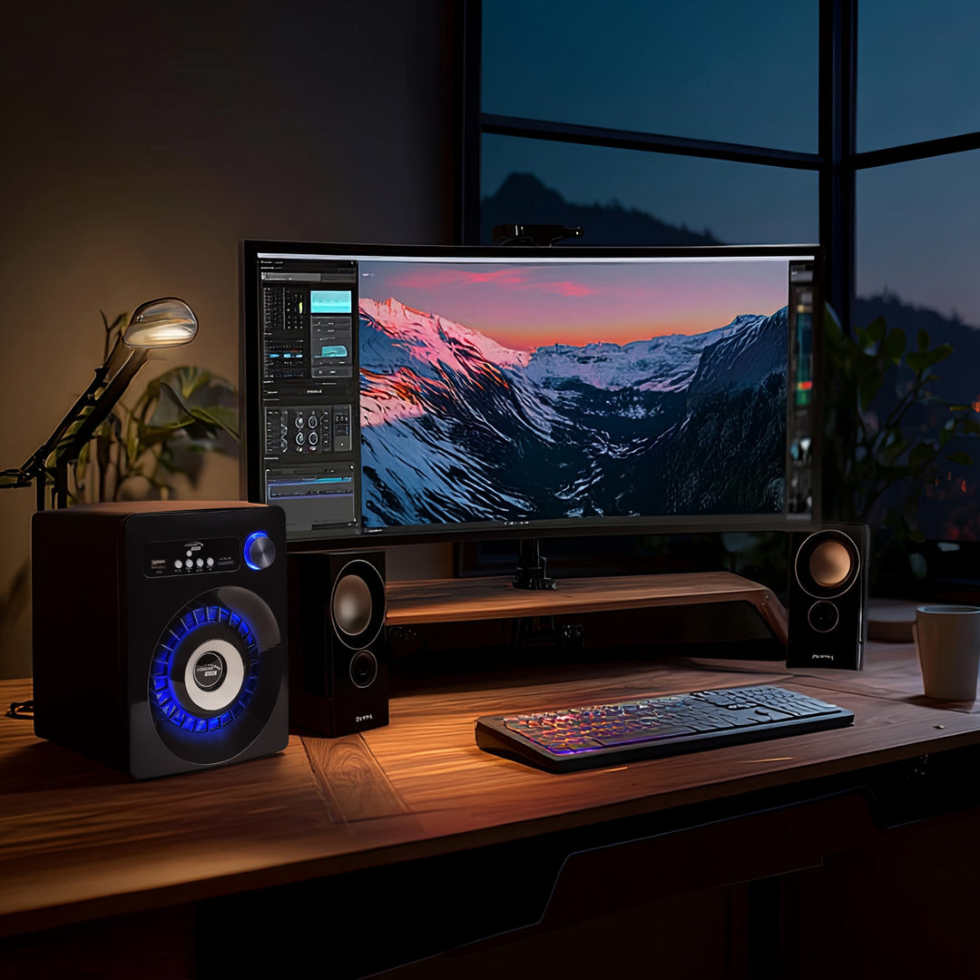 Audiocore AC910 2.1 Bluetooth Multimedia Lautsprechersystem Lautsprecher Subwoofer 280W P.M.P.O. Radio SD-Kartenslot AUX