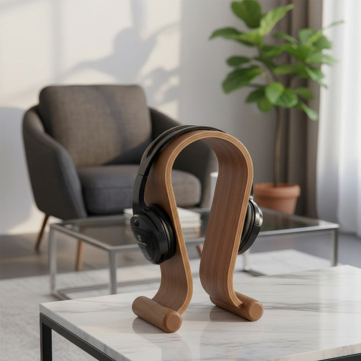 Universal Kopfhörerständer aus Holz Kopfhörerhalter Kopfhörer Ständer Halter Halterung Headset (Walnuss)