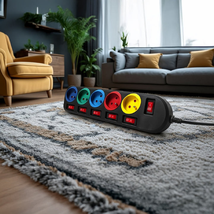 5-Fach Steckdosenleiste 1,5m mit Schalter Mehrfach Steckdosen Leiste Kinderschutz Schuko 2500W FR Stecker