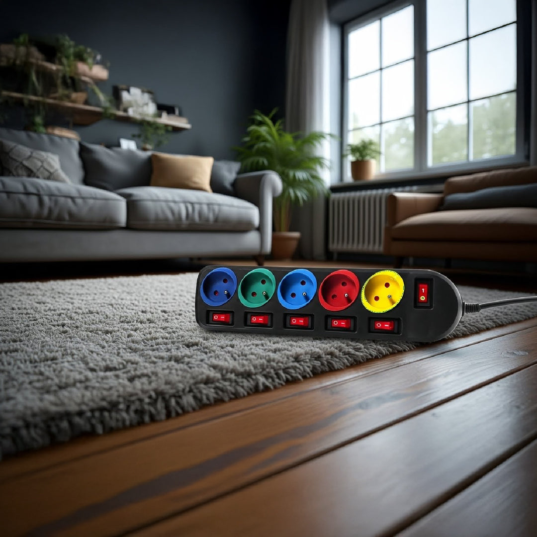 5-Fach Steckdosenleiste 1,5m mit Schalter Mehrfach Steckdosen Leiste Kinderschutz Schuko 2500W FR Stecker