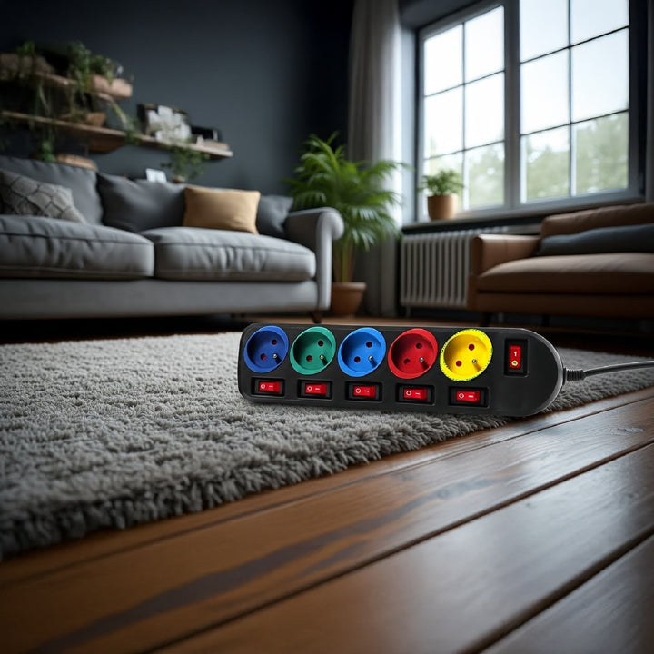 5-Fach Steckdosenleiste 1,5m mit Schalter Mehrfach Steckdosen Leiste Kinderschutz Schuko 2500W FR Stecker