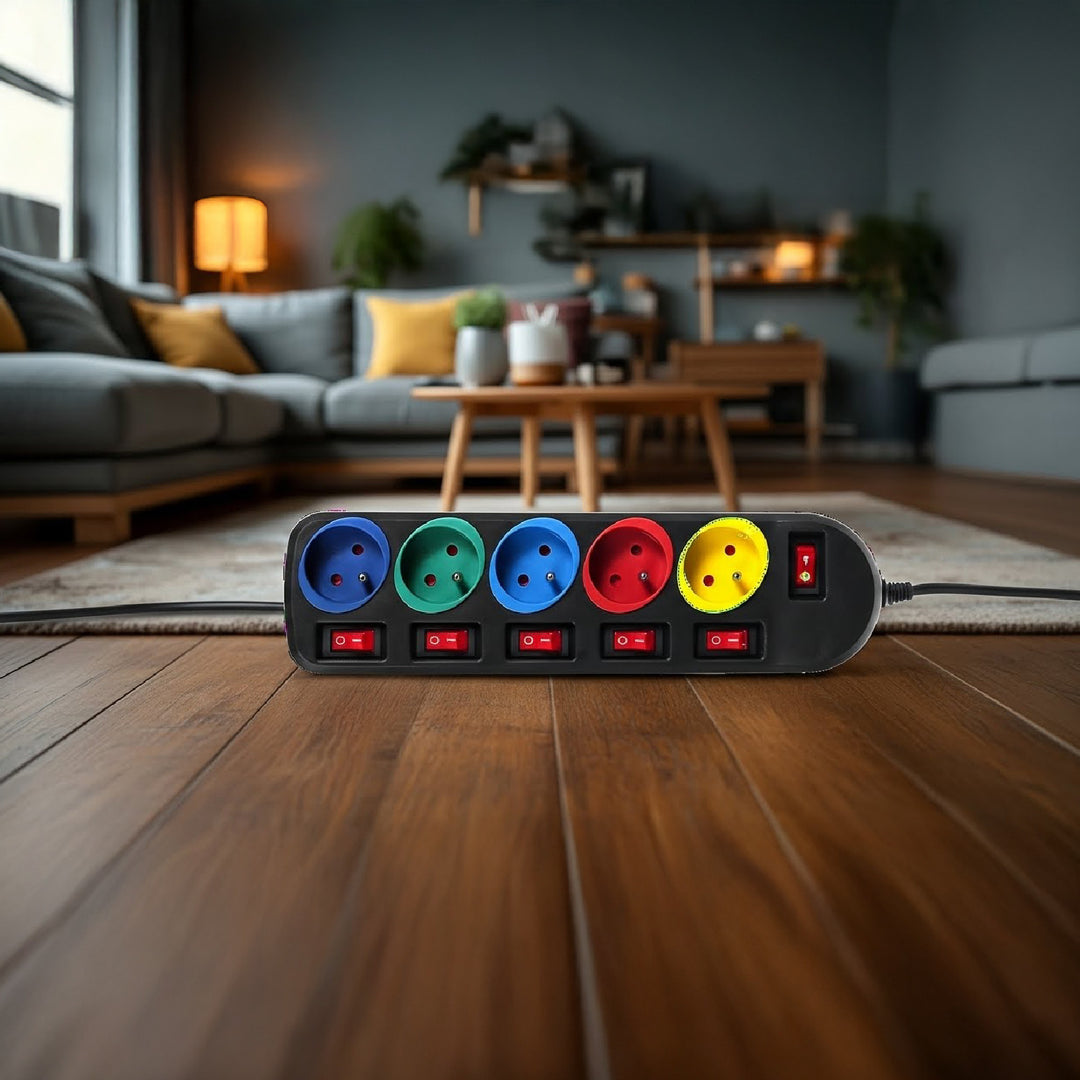 5-Fach Steckdosenleiste 1,5m mit Schalter Mehrfach Steckdosen Leiste Kinderschutz Schuko 2500W FR Stecker