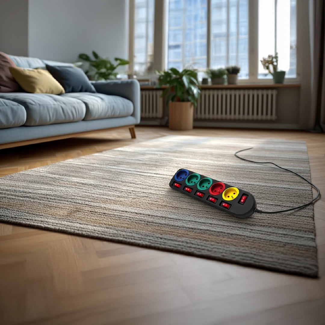 5-Fach Steckdosenleiste 1,5m mit Schalter Mehrfach Steckdosen Leiste Kinderschutz Schuko 2500W FR Stecker