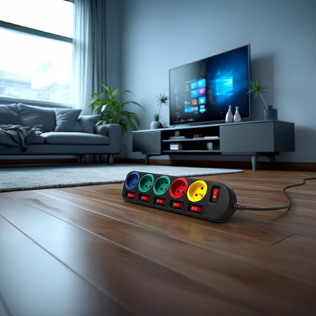 5-Fach Steckdosenleiste 1,5m mit Schalter Mehrfach Steckdosen Leiste Kinderschutz Schuko 2500W FR Stecker