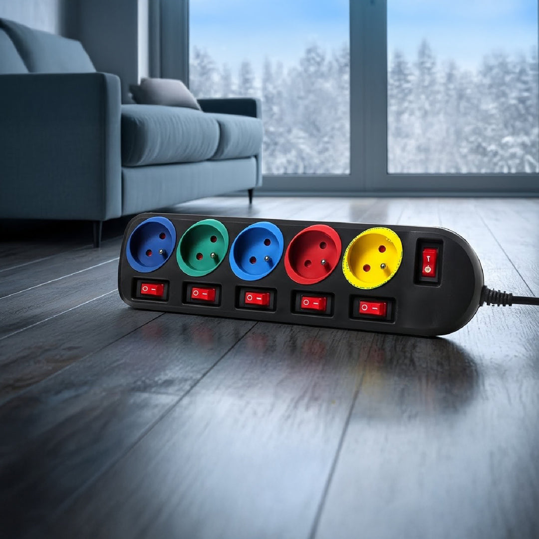 5-Fach Steckdosenleiste 1,5m mit Schalter Mehrfach Steckdosen Leiste Kinderschutz Schuko 2500W FR Stecker
