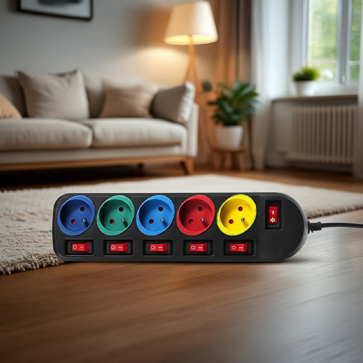 5-Fach Steckdosenleiste 1,5m mit Schalter Mehrfach Steckdosen Leiste Kinderschutz Schuko 2500W FR Stecker