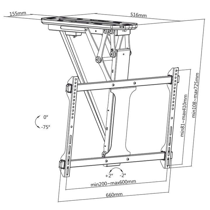 Maclean MC-880 Elektrische neigbare TV Halterung 32-70" für Decke Dachschräge inkl. Fernbedienung bis 35kg max VESA 600x400