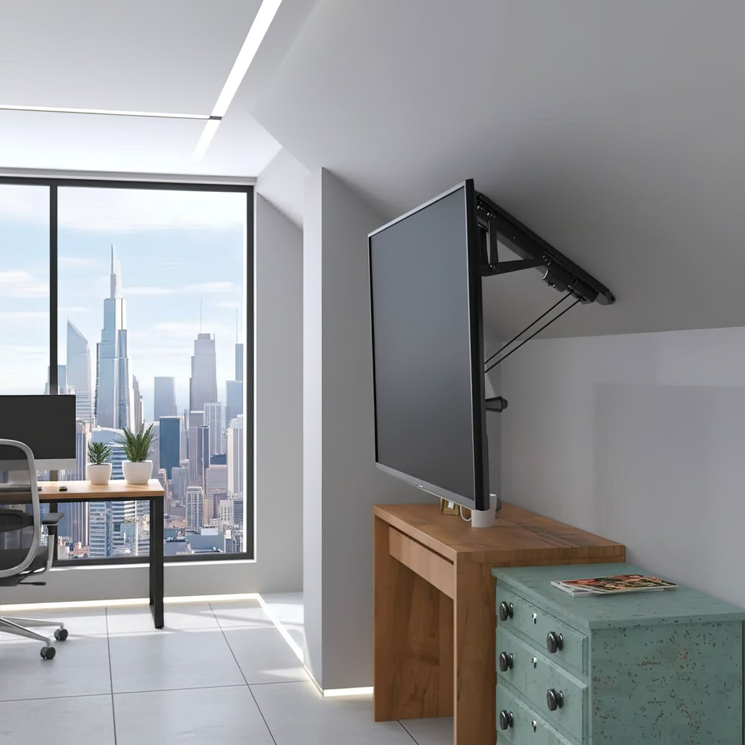 Maclean MC-880 Elektrische neigbare TV Halterung 32-70" für Decke Dachschräge inkl. Fernbedienung bis 35kg max VESA 600x400