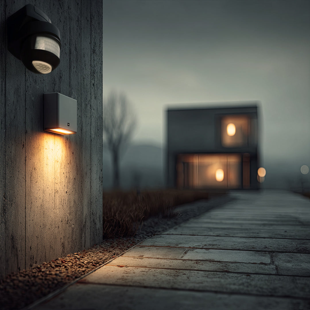 Infrarot-Bewegungssensor 180° + 360° Bewegungsmelder mit Dämmerungssensor bis 12m Reichweite IP54 (Schwarz)