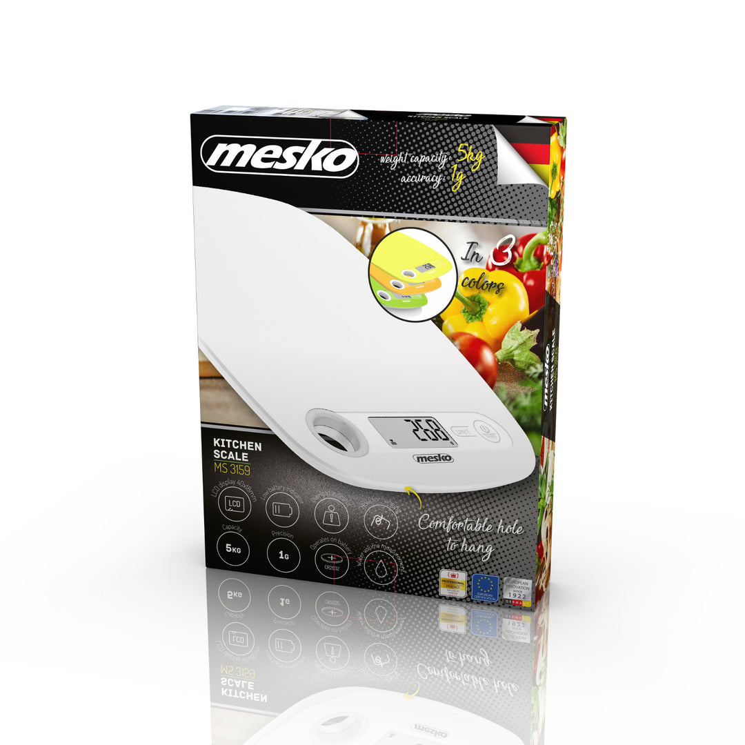 Elektronische LCD-Küchenwaage bis 5kg Mesko MS 3159w weiß