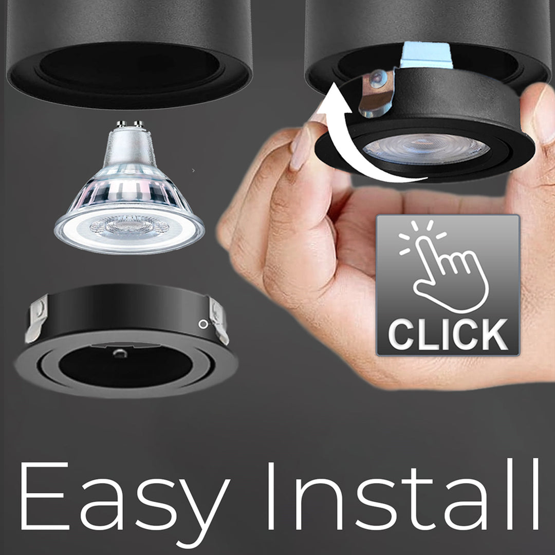 Deckenaufbauleuchte mit GU10 Fassung für LED & Halogen Leuchtmittel bis 40W Aufputz Schwenkbar Aluminium (Schwarz, Rund)