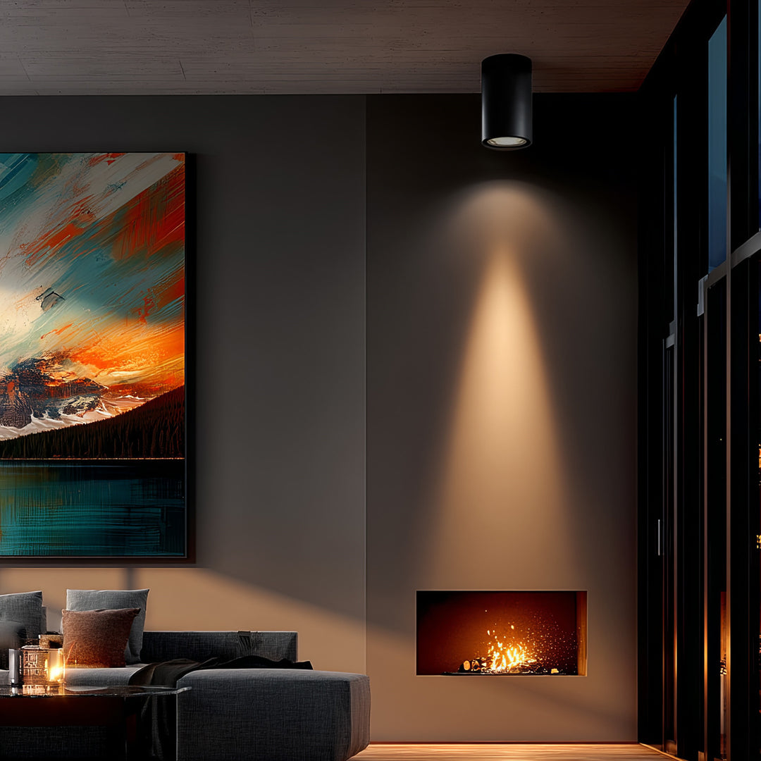 Deckenaufbauleuchte mit GU10 Fassung für LED & Halogen Leuchtmittel bis 40W Aufputz Schwenkbar Aluminium (Schwarz, Rund)