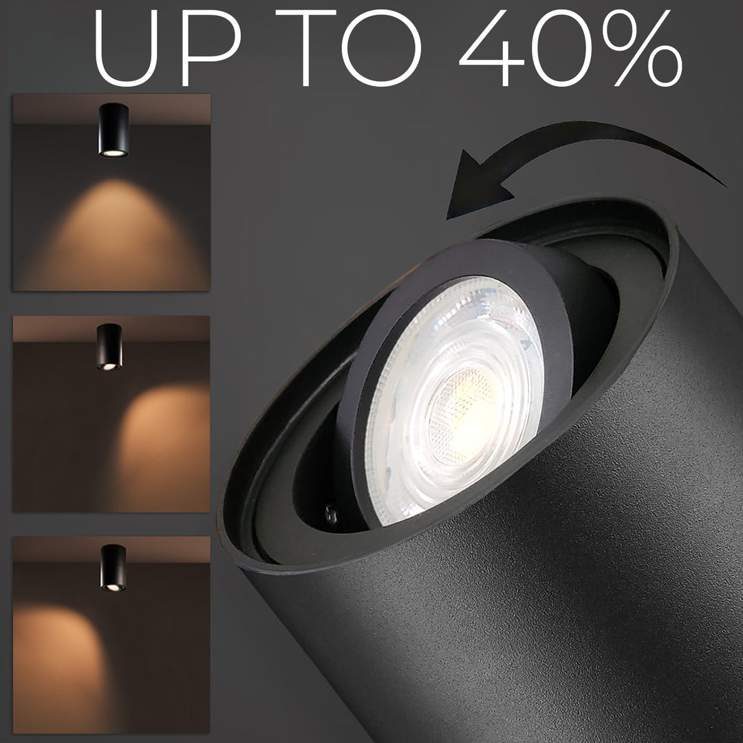 Deckenaufbauleuchte mit GU10 Fassung für LED & Halogen Leuchtmittel bis 40W Aufputz Schwenkbar Aluminium (Schwarz, Rund)