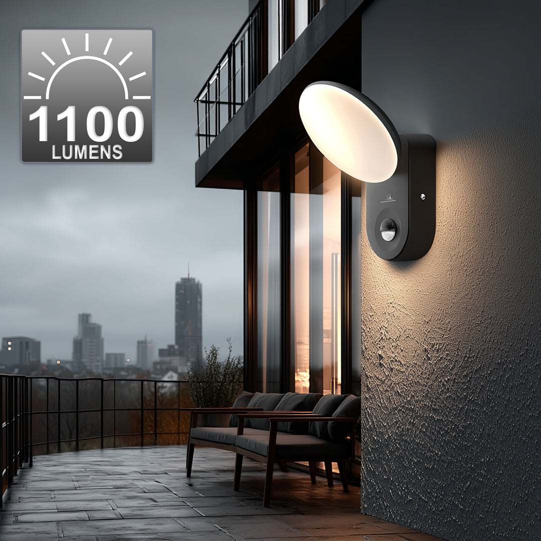LED Wandlampe mit PIR Bewegungssensor Dämmerungssensor Außenwandleuchte Wandleuchte Innen-/ Außenbeleuchtung IP65 4000K Neutralweiß (15W (1100lm))