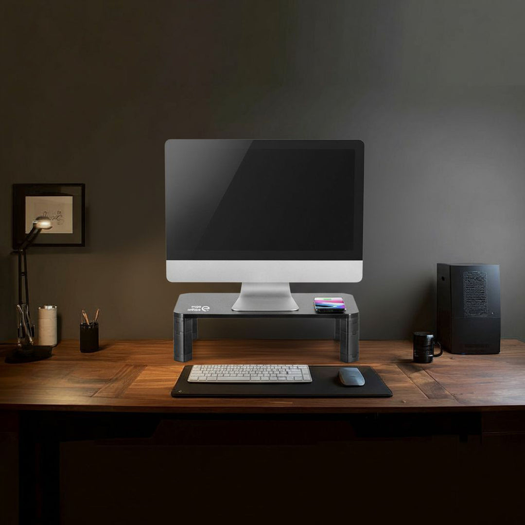 Höhenverstellbarer Bildschirmständer mit kabelloser Qi Aufladung Monitor Stand 17"~32" bis max. 20kg Induktionsladegerät