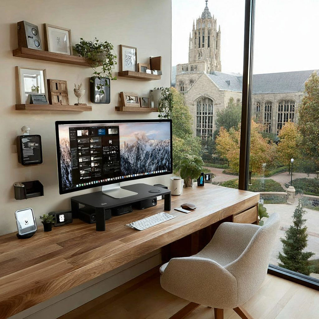 Höhenverstellbarer Bildschirmständer mit kabelloser Qi Aufladung Monitor Stand 17"~32" bis max. 20kg Induktionsladegerät