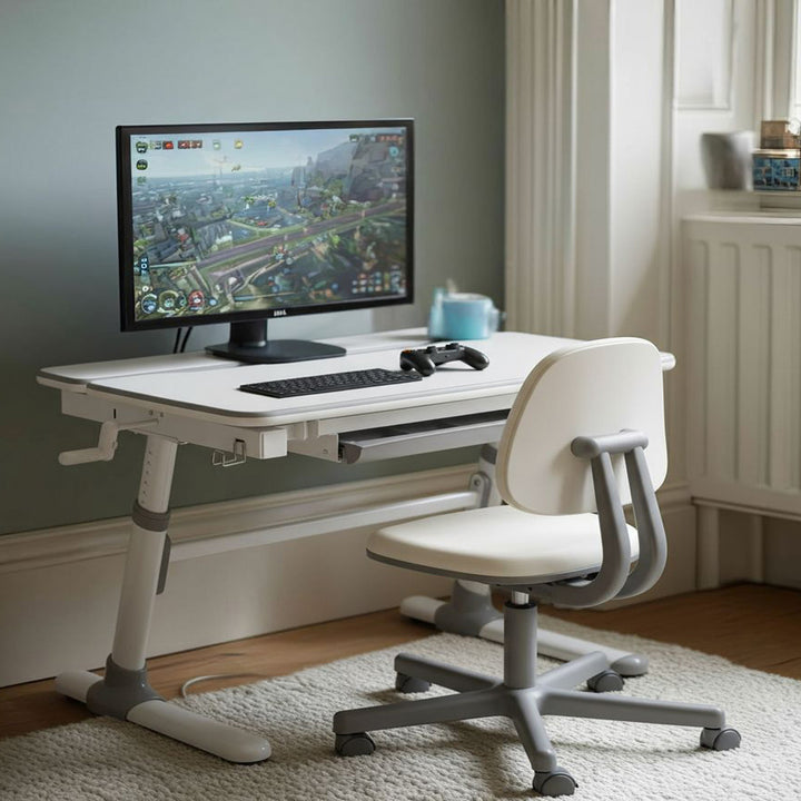 Ergonomischer Kinderschreibtisch mit Höhenverstellung und Neigungsverstellung Kinder-Schultisch bis 100kg Schublade Taschenhaken