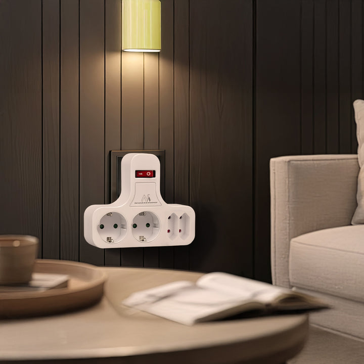 Maclean  MCE224 Steckdose, Vierfach mit Ein/Aus-Schalter, Stabilisierungsfuß, Schuko-Typ, 2x2,5A, 2x16A, MCE224