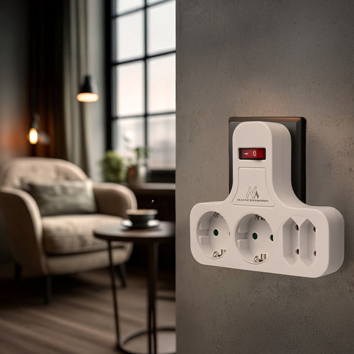 Maclean  MCE224 Steckdose, Vierfach mit Ein/Aus-Schalter, Stabilisierungsfuß, Schuko-Typ, 2x2,5A, 2x16A, MCE224