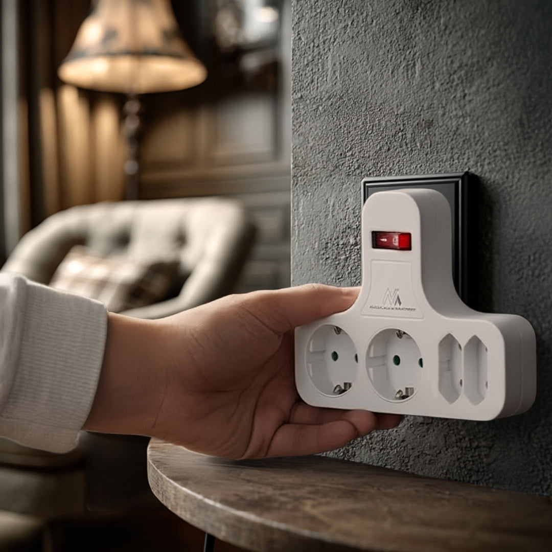 Maclean  MCE224 Steckdose, Vierfach mit Ein/Aus-Schalter, Stabilisierungsfuß, Schuko-Typ, 2x2,5A, 2x16A, MCE224