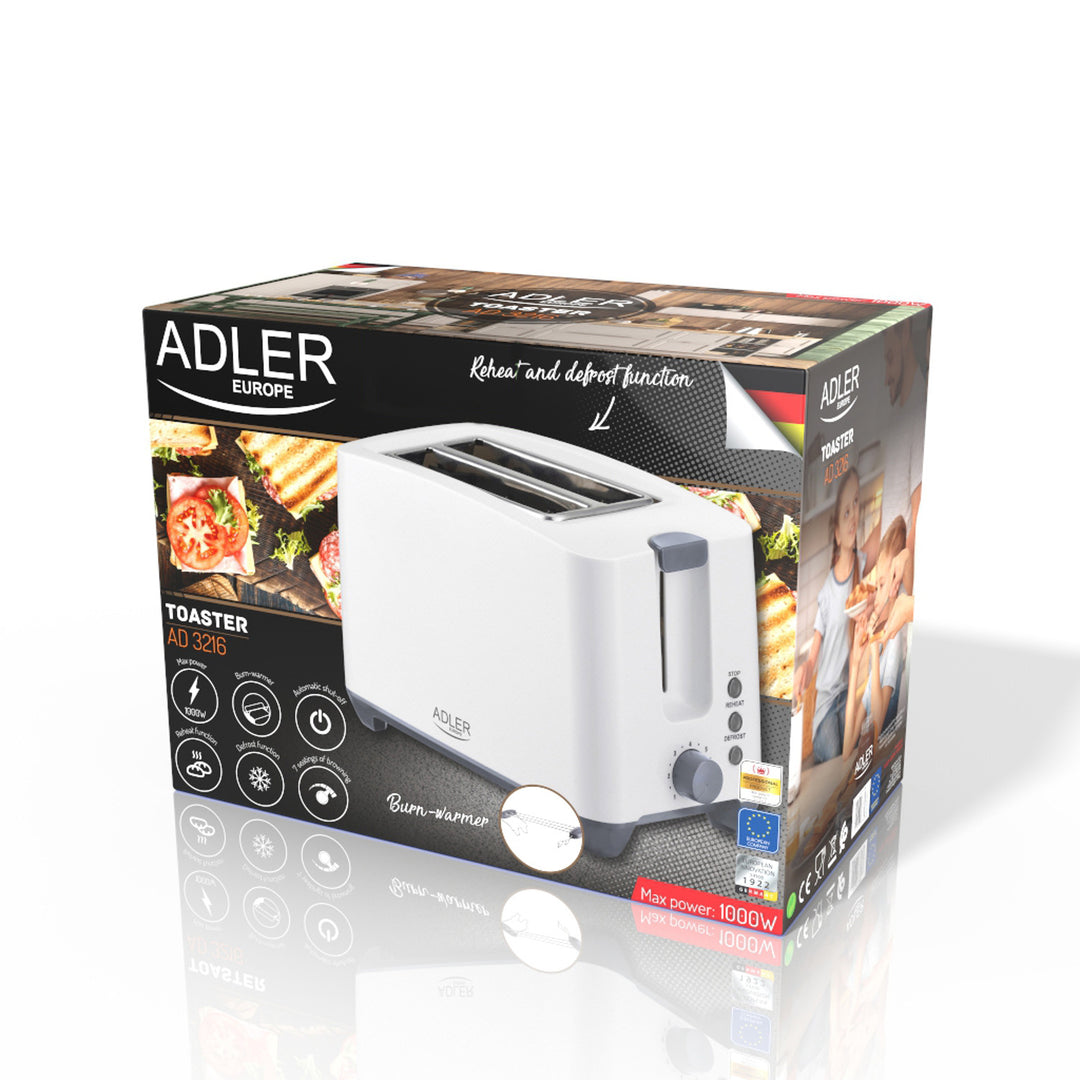 Adler Toaster, 7 Stufen, 3 Funktionen, Brötchenrost, AD 3216