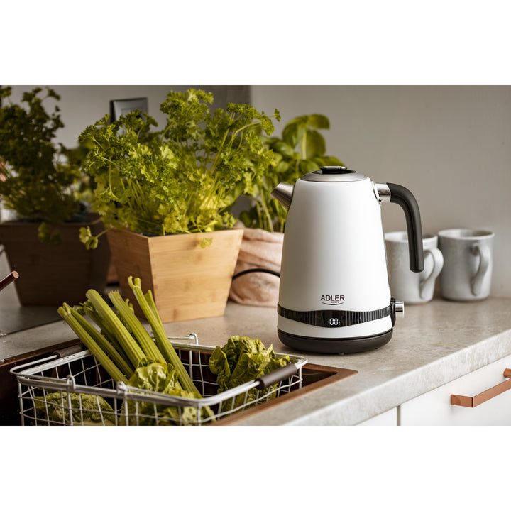 Adler Wasserkocher, kabellos, LCD-Display, 2200 W, 1,7 l, AD 1295w