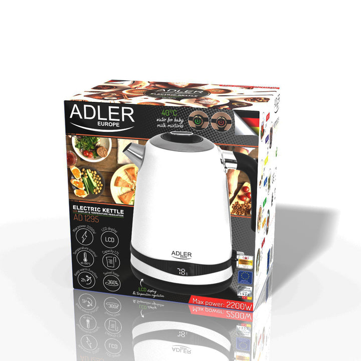 Adler Wasserkocher, kabellos, LCD-Display, 2200 W, 1,7 l, AD 1295w